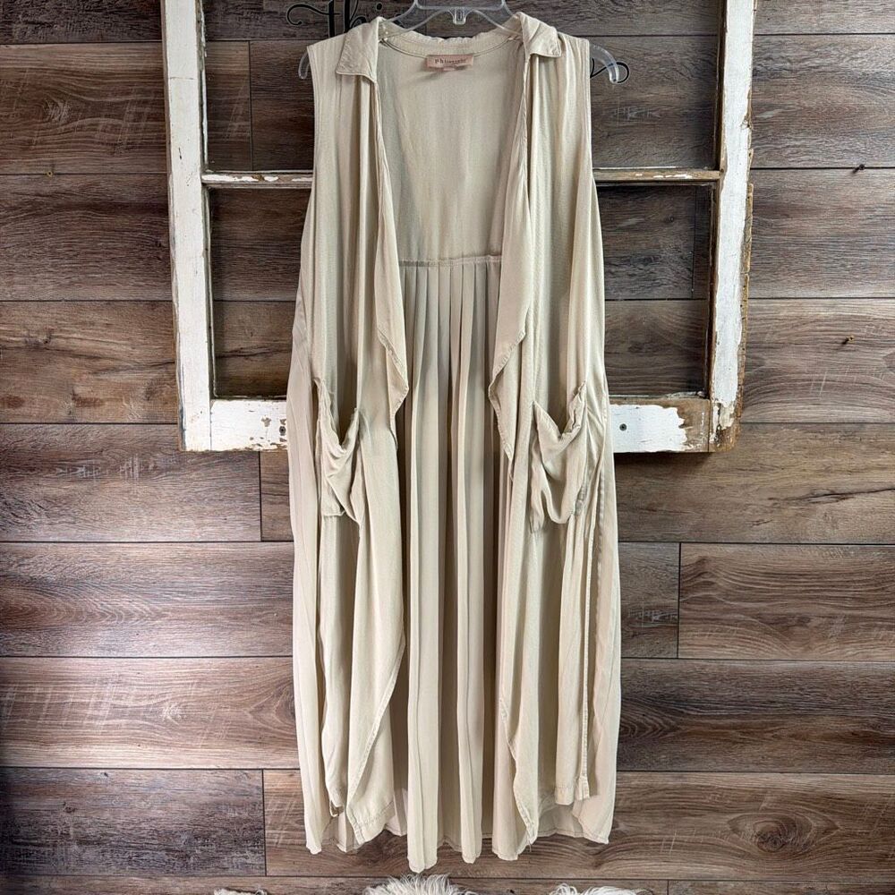 Philosophy Republic S Beige Waterfall Tunic Cardigan Boho Chic Drape Lagenlook